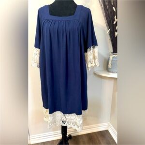 Umgee Navy Boho Tunic Dress with Crochet Trim – Size S